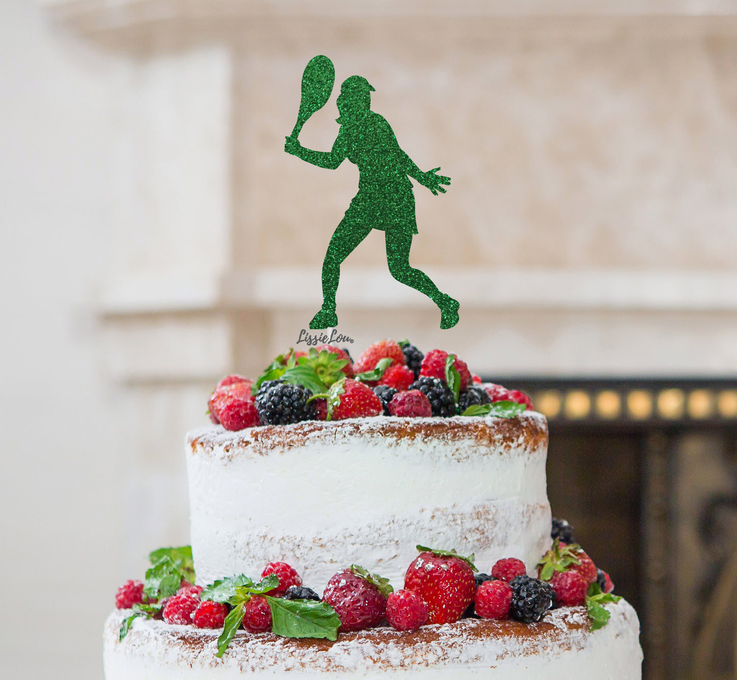 Tennis Female Cake Topper Glitter Card Green