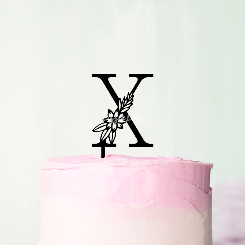 Wedding Floral Initial Letter X Style Cake Topper