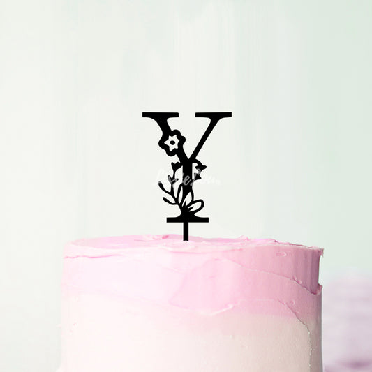 Wedding Floral Initial Letter Y Style Cake Topper