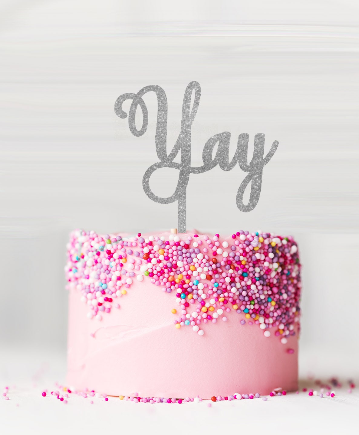 Yay Cake Topper Acrylic Glitter Silver