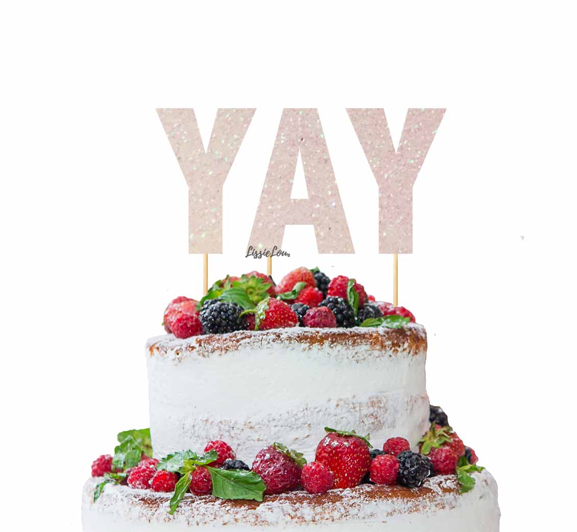 YAY Letter Cake Topper Glitter Card White