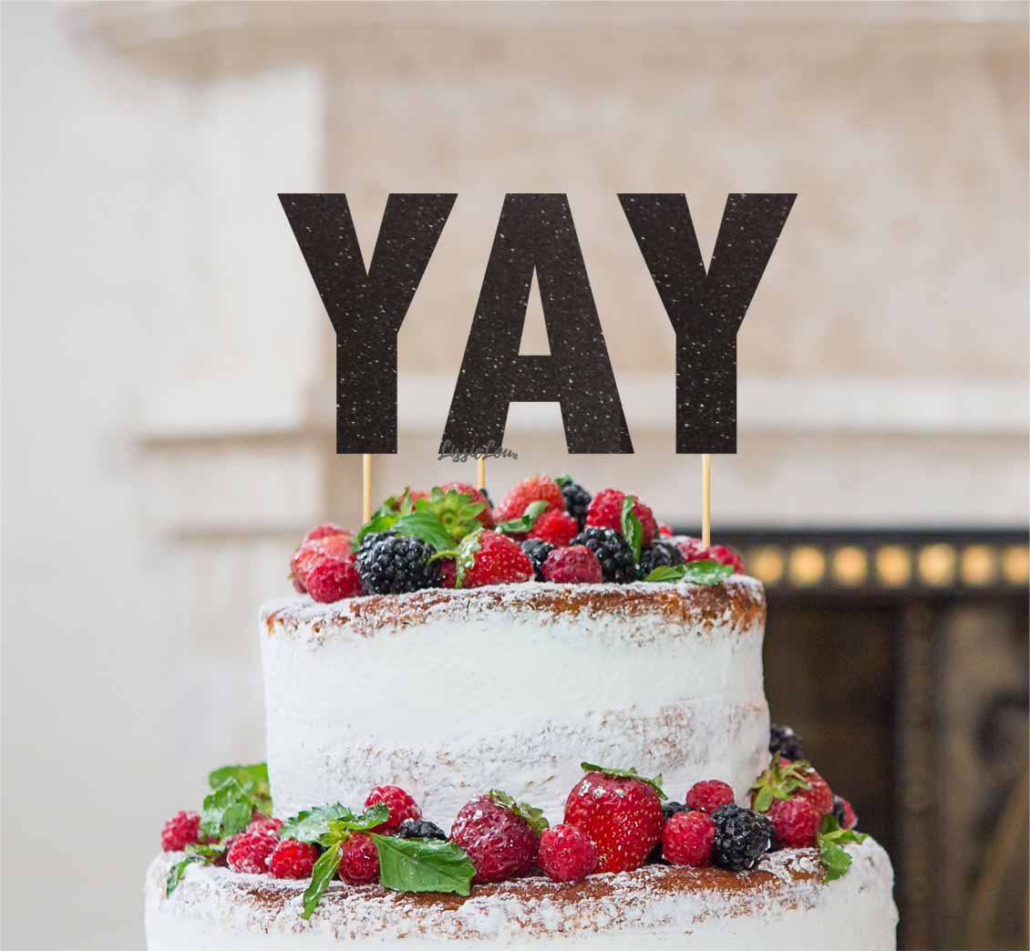 YAY Letter Cake Topper Glitter Card Black