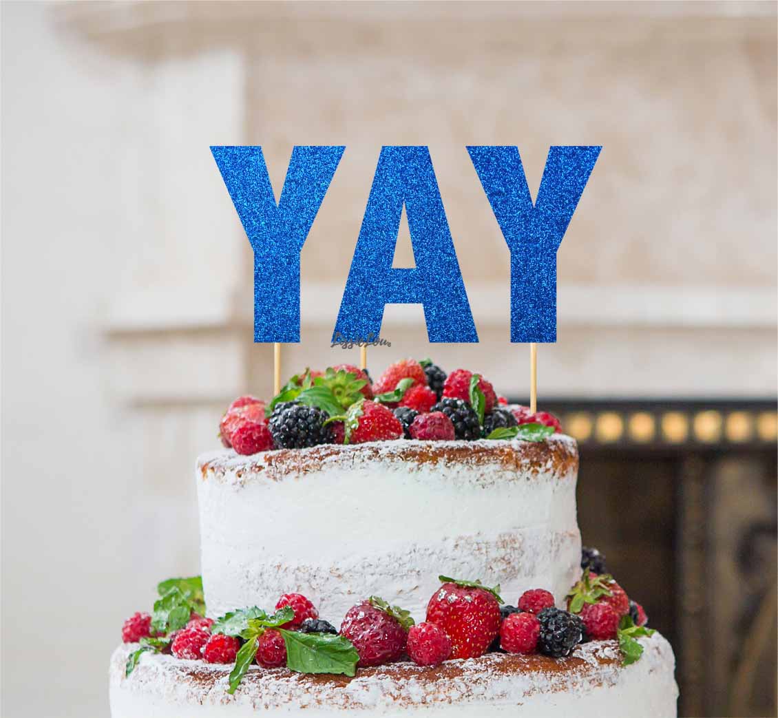 YAY Letter Cake Topper Glitter Card Dark Blue