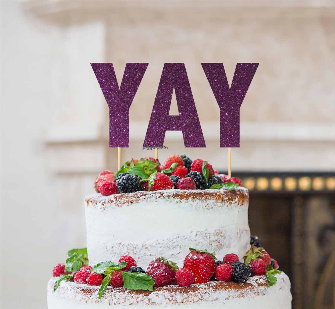 YAY Letter Cake Topper Glitter Card Dark Purple