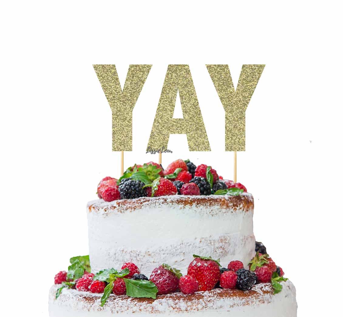 YAY Letter Cake Topper Glitter Card Gold