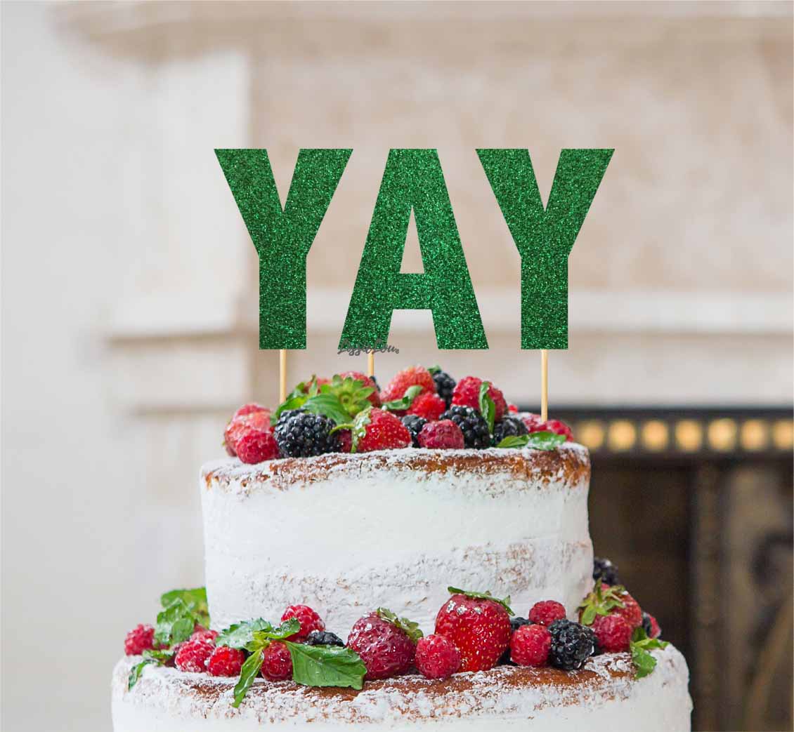 YAY Letter Cake Topper Glitter Card Green