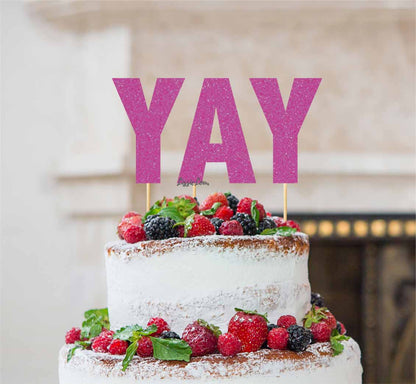 YAY Letter Cake Topper Glitter Card Hot Pink