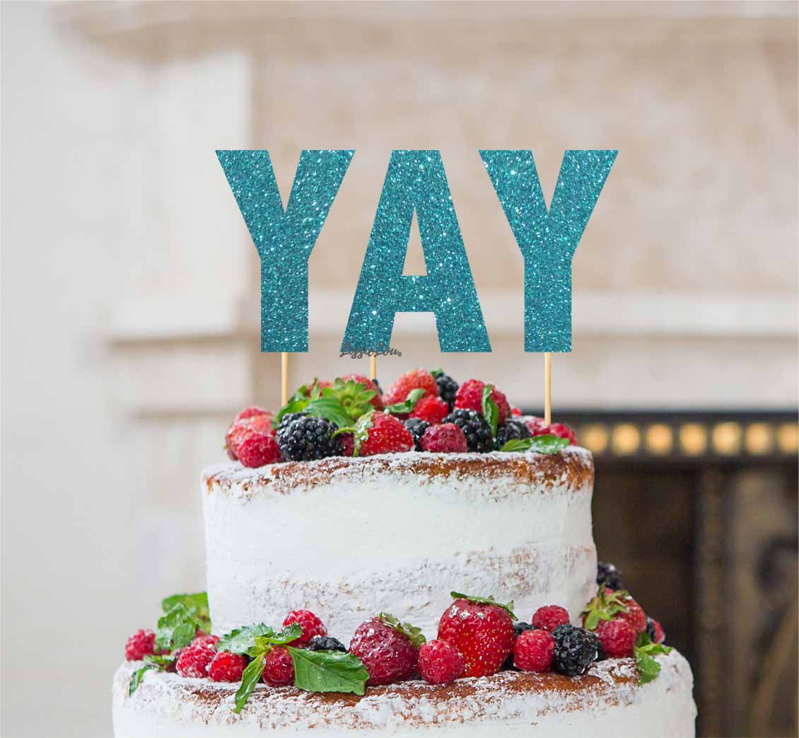 YAY Letter Cake Topper Glitter Card Light Blue