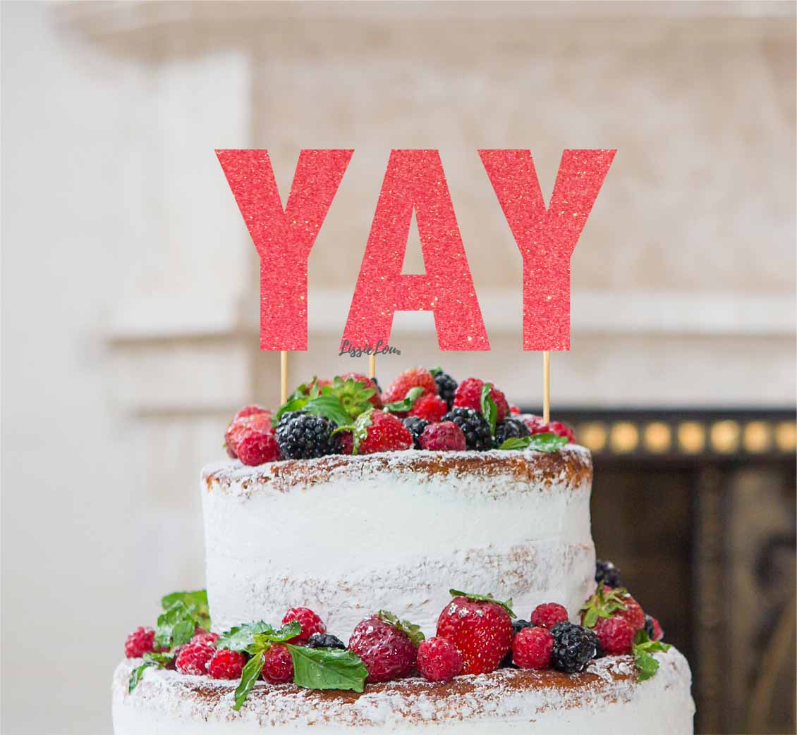 YAY Letter Cake Topper Glitter Card Light Pink