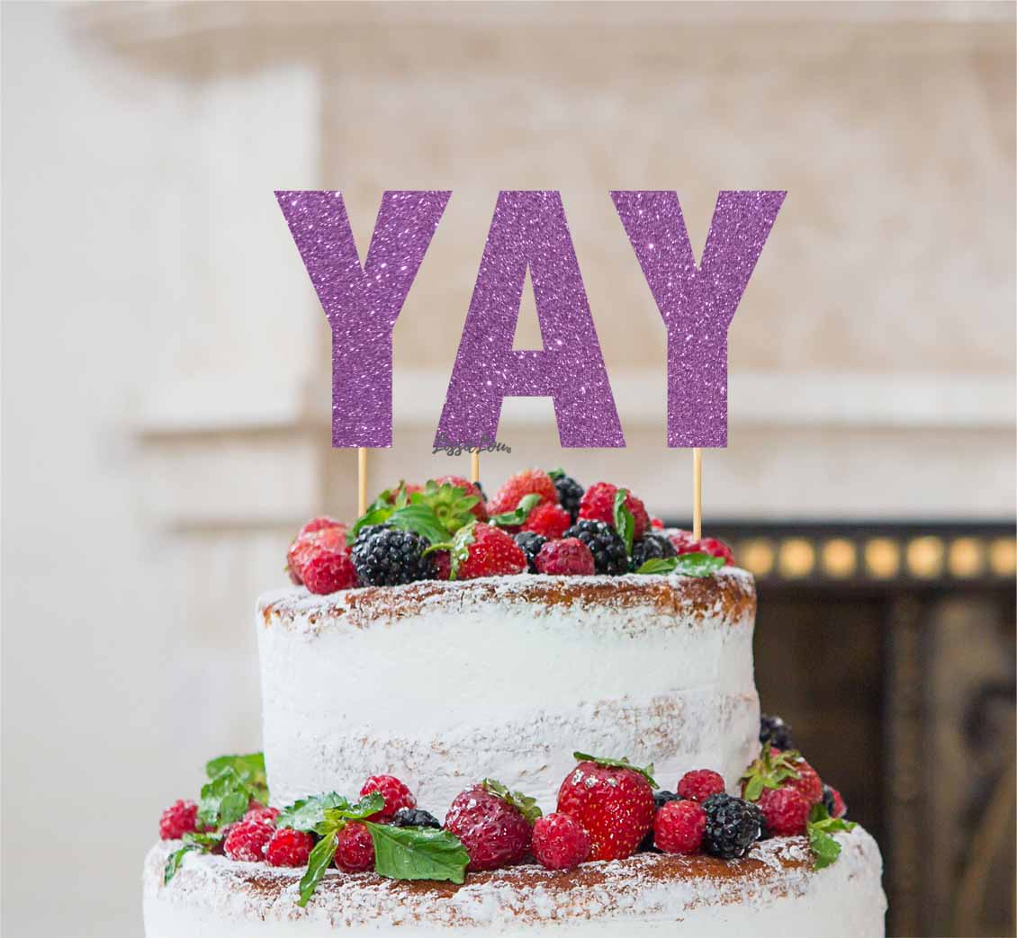 YAY Letter Cake Topper Glitter Card Light Purple
