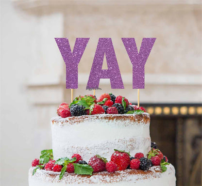YAY Letter Cake Topper Glitter Card Light Purple