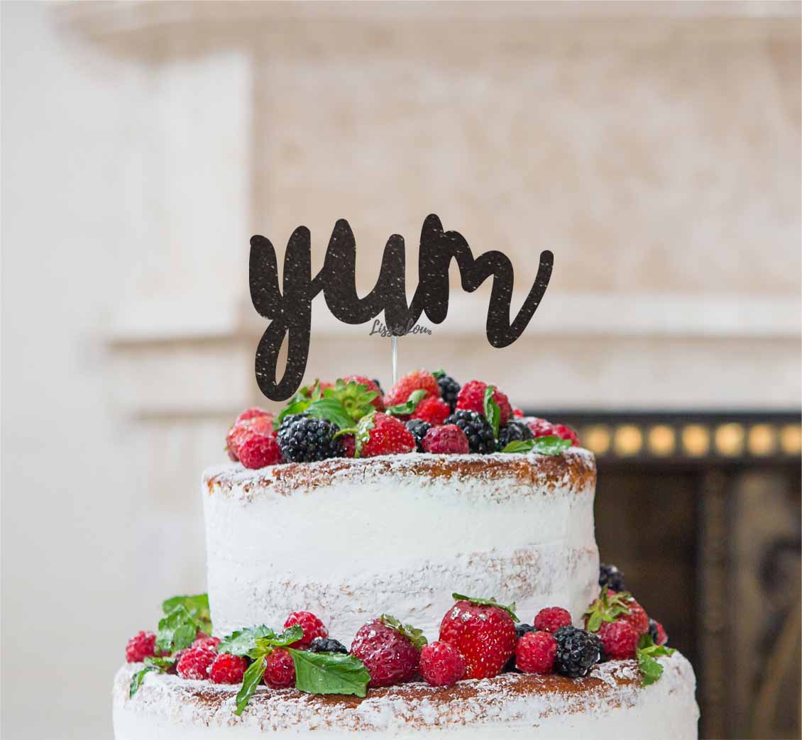 Yum Cake Topper Glitter Card Black