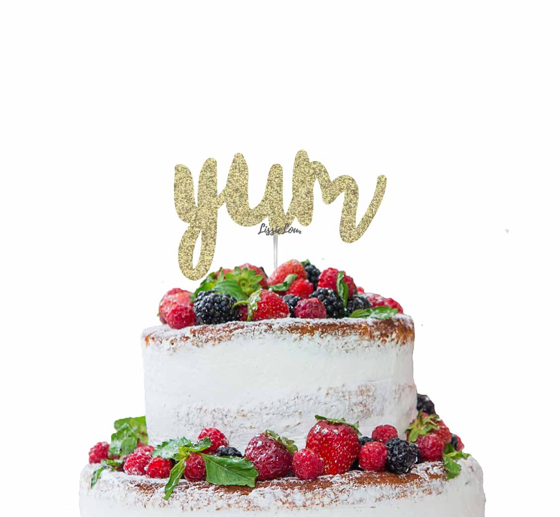 Yum Cake Topper Glitter Card Gold
