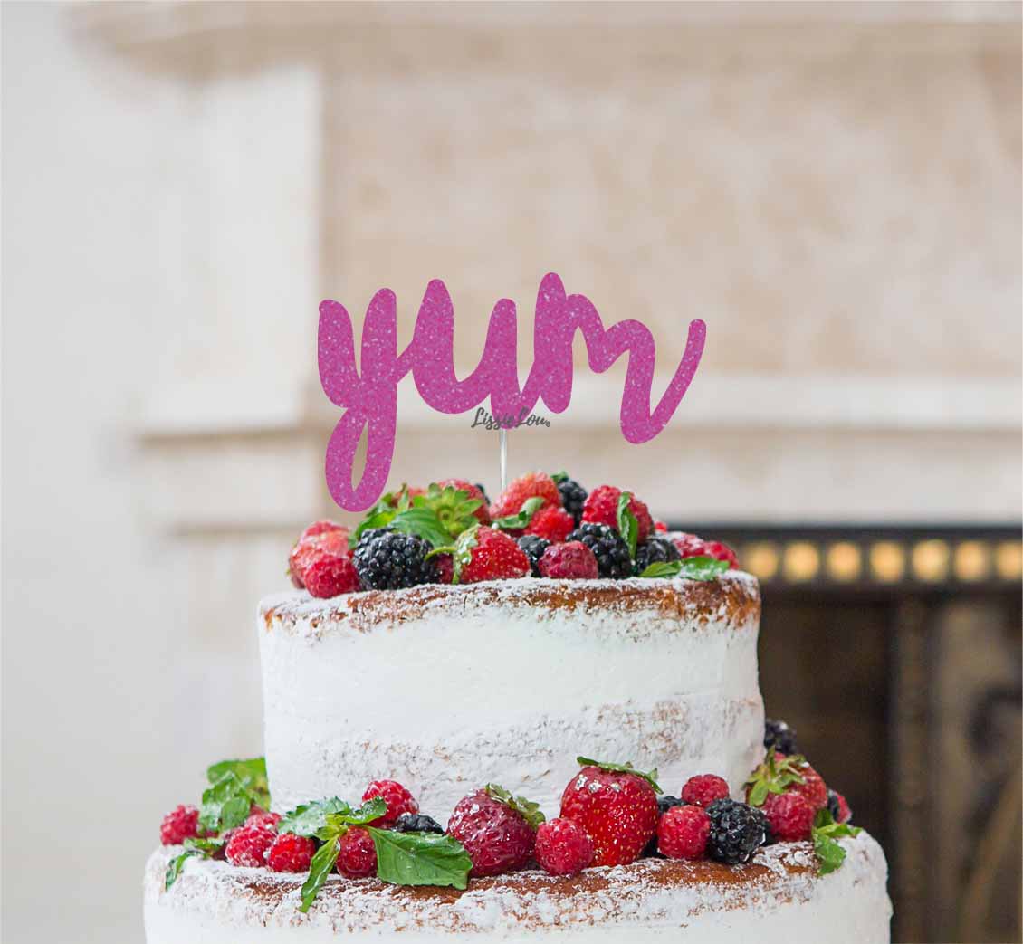 Yum Cake Topper Glitter Card Hot Pink