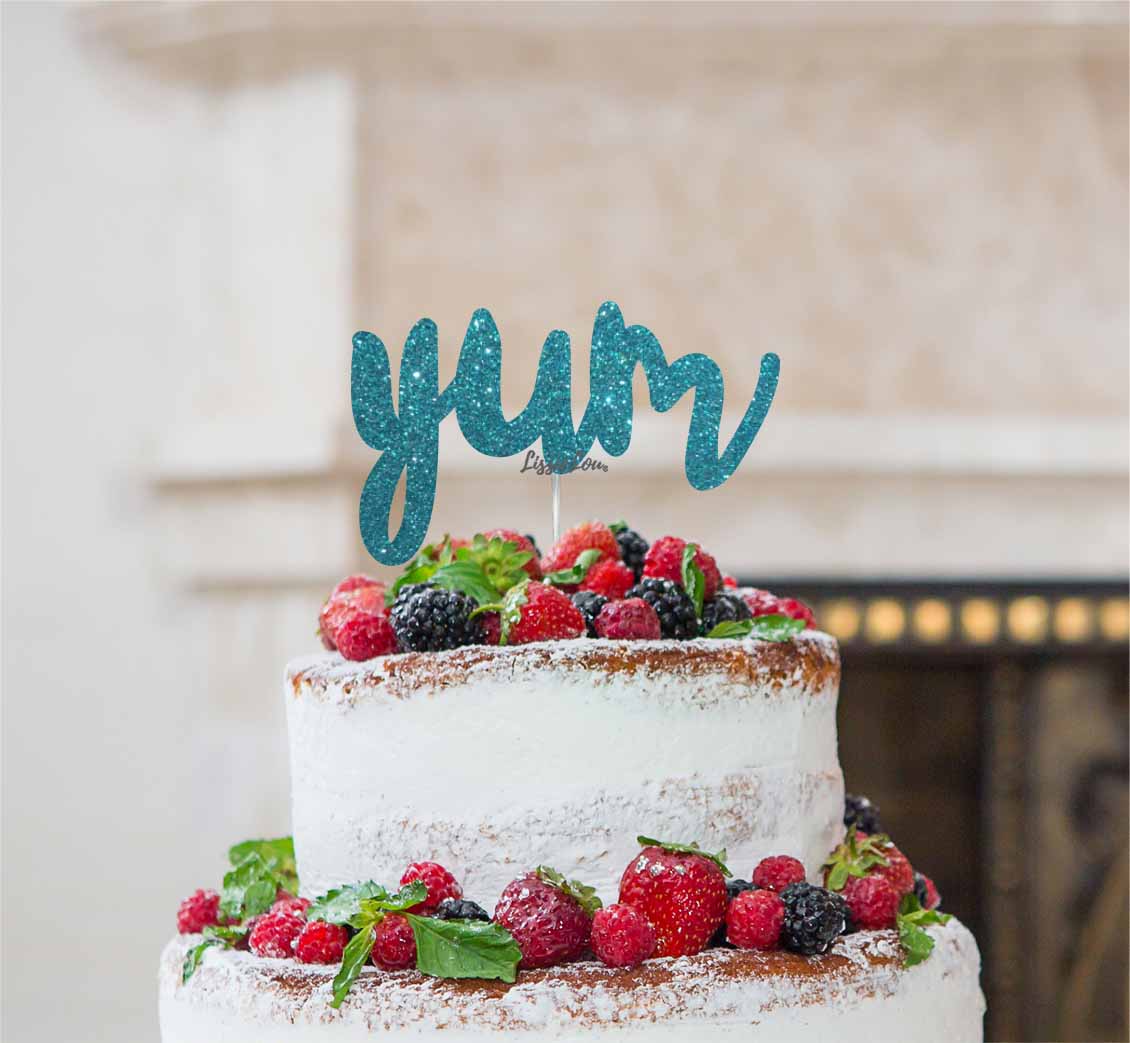 Yum Cake Topper Glitter Card Light Blue
