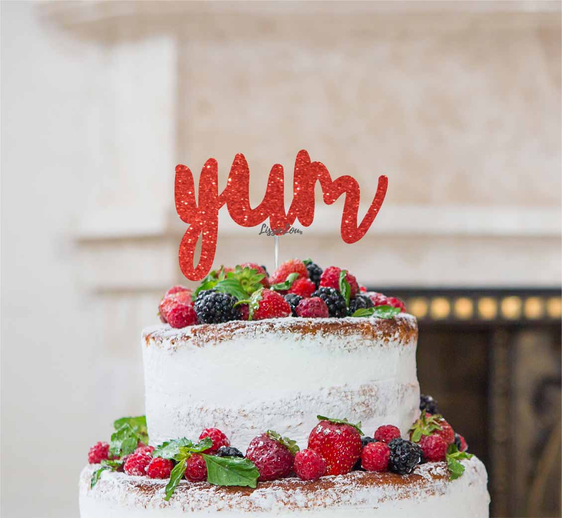 Yum Cake Topper Glitter Card Red