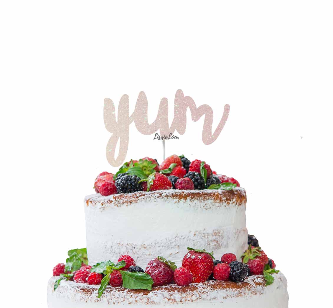 Yum Cake Topper Glitter Card White
