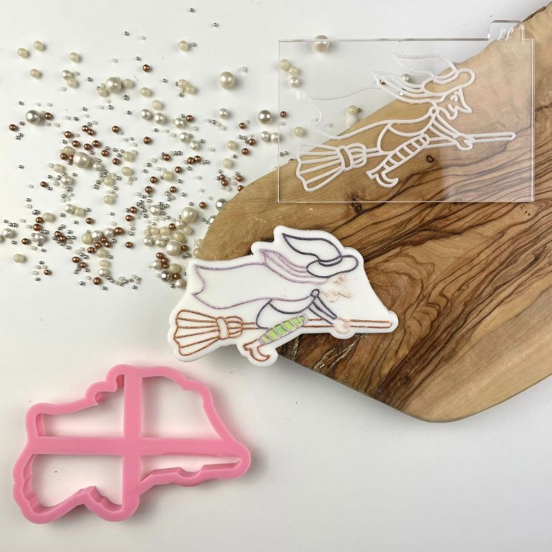 Witch on a Broom Halloween Cookie Cutter and Embosser