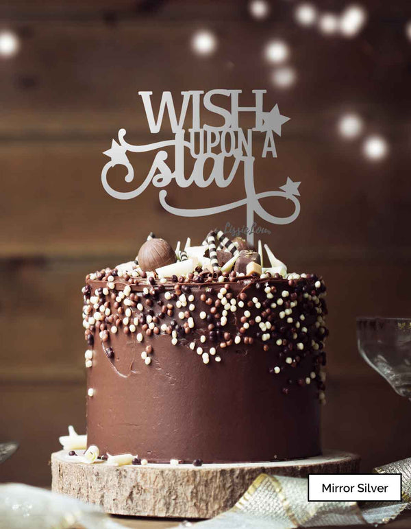 Wish Upon A Star Christmas Cake Topper Premium 3mm Acrylic Mirror Silver