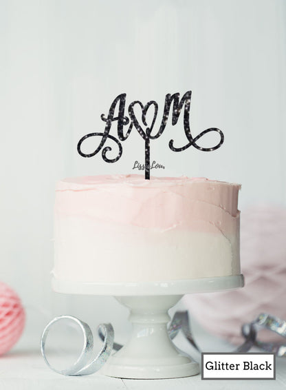Custom Initials Heart Pretty Wedding Acrylic Shopify - Glitter Black