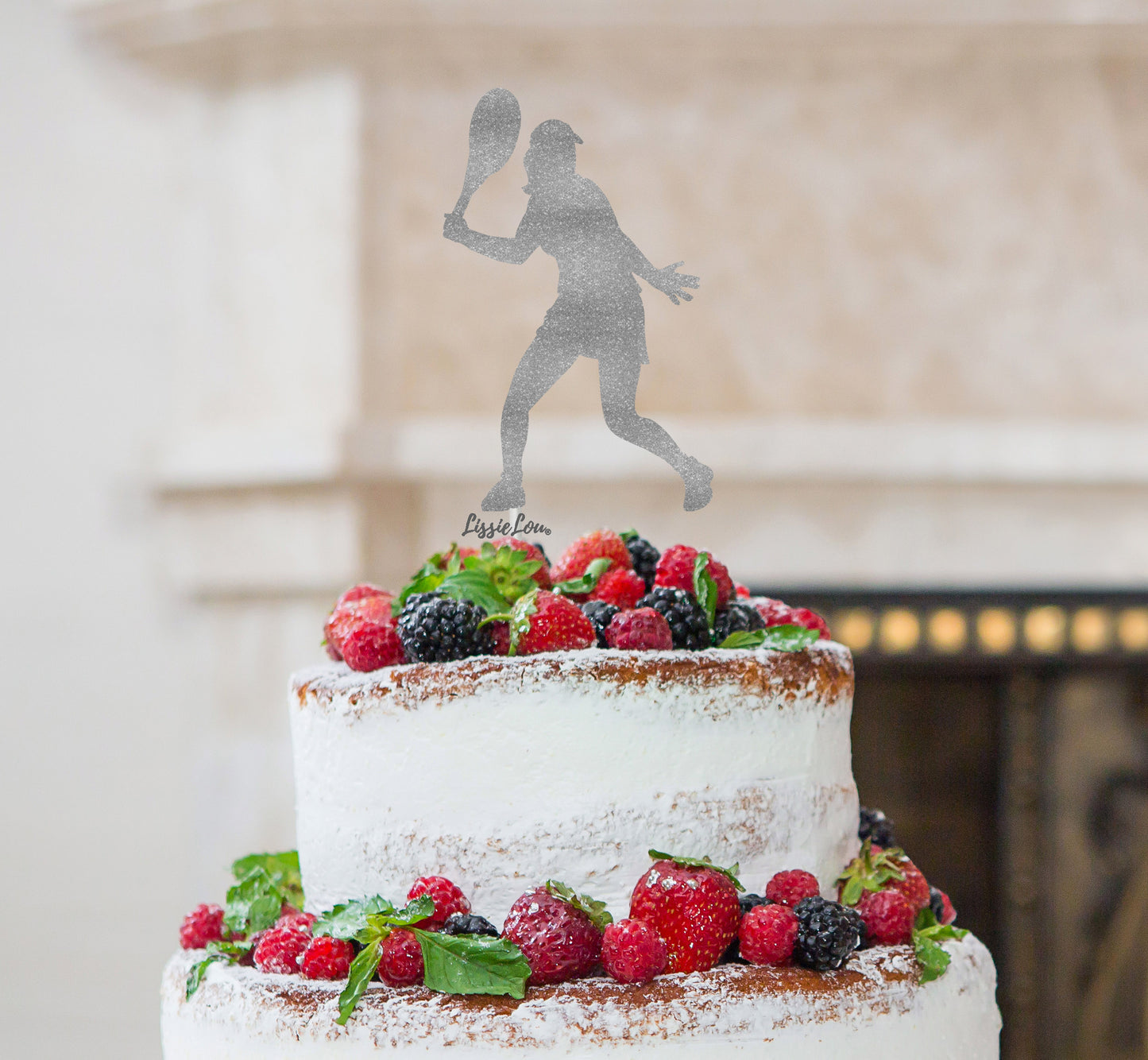 Tennis Female Cake Topper Glitter Card Silver