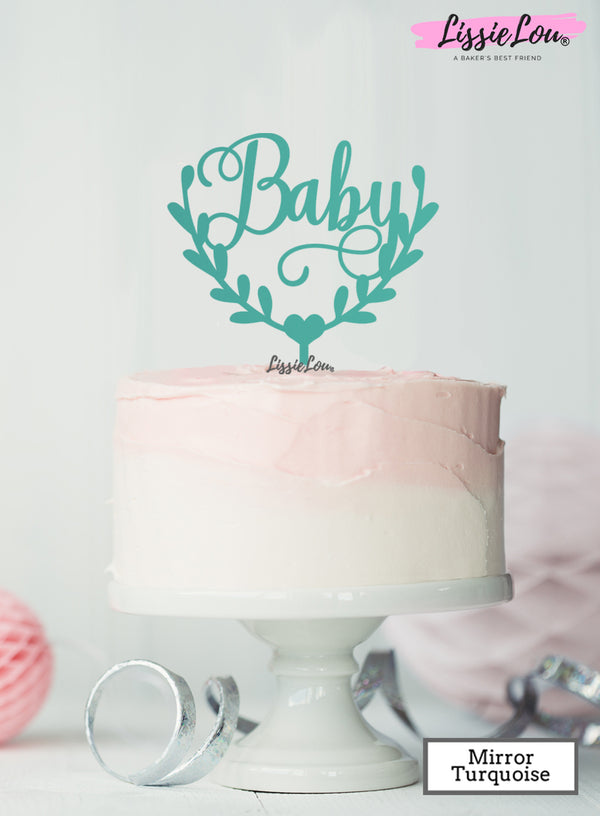 Baby Semi-Wreath Baby Shower Cake Topper Premium 3mm Acrylic Mirror Turquoise