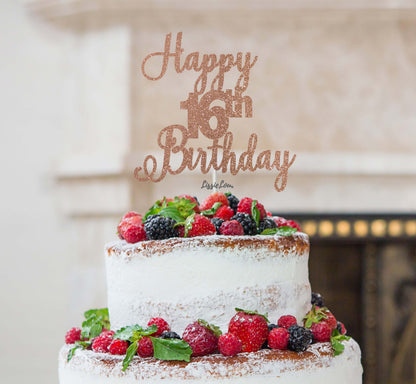 Happy 16th Birthday Pretty Cake Topper Glitter Card Rose Gold