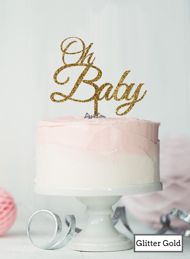 Oh BABY Baby Shower Cake Topper Premium 3mm Acrylic Glitter Gold