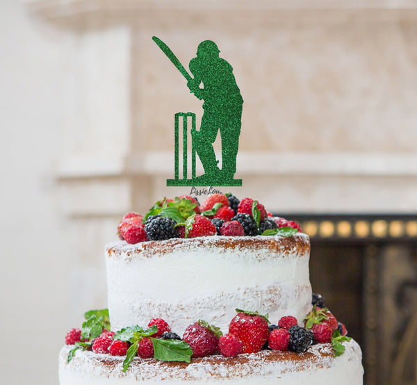 Cricketer Cake Topper Glitter Card Green