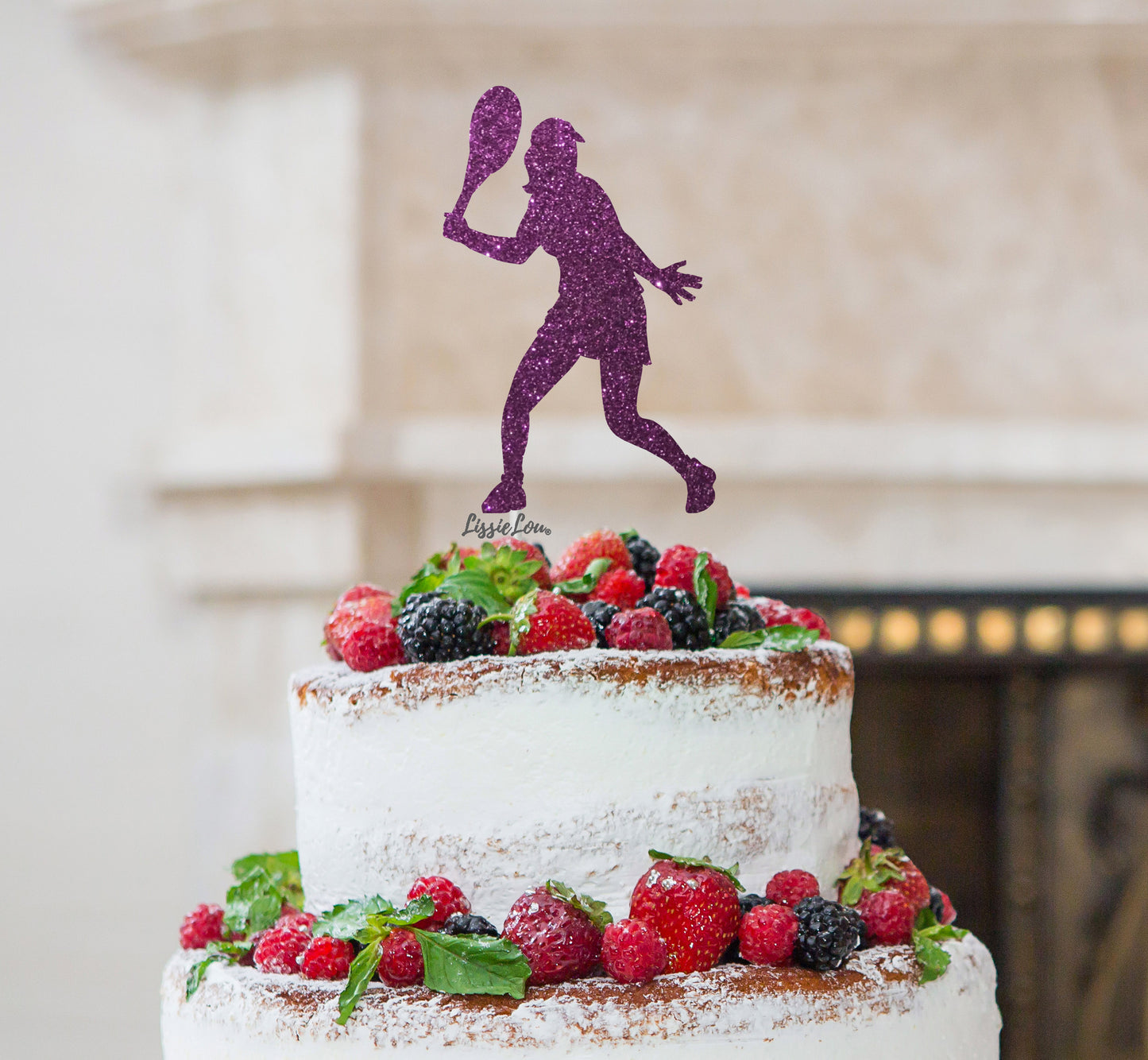 Tennis Female Cake Topper Glitter Card Dark Purple