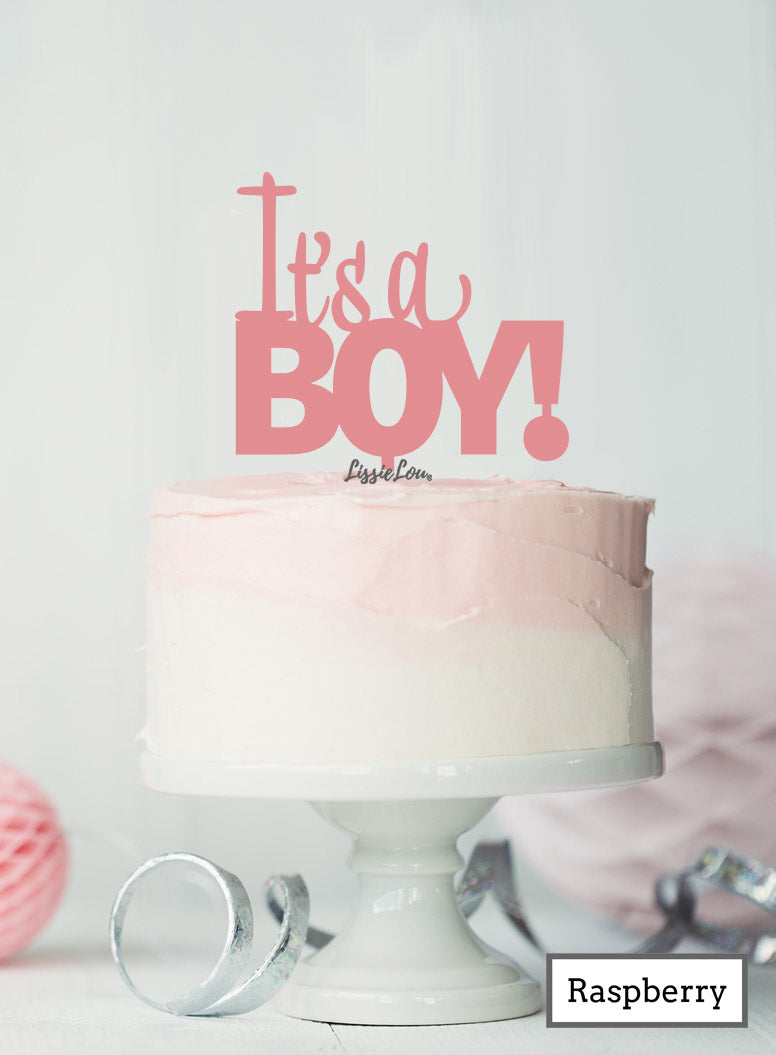 It's a Boy Baby Shower Cake Topper Premium 3mm Acrylic Raspberry