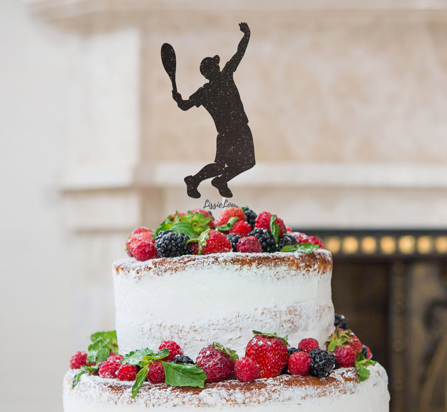 Tennis Male Cake Topper Glitter Card Black