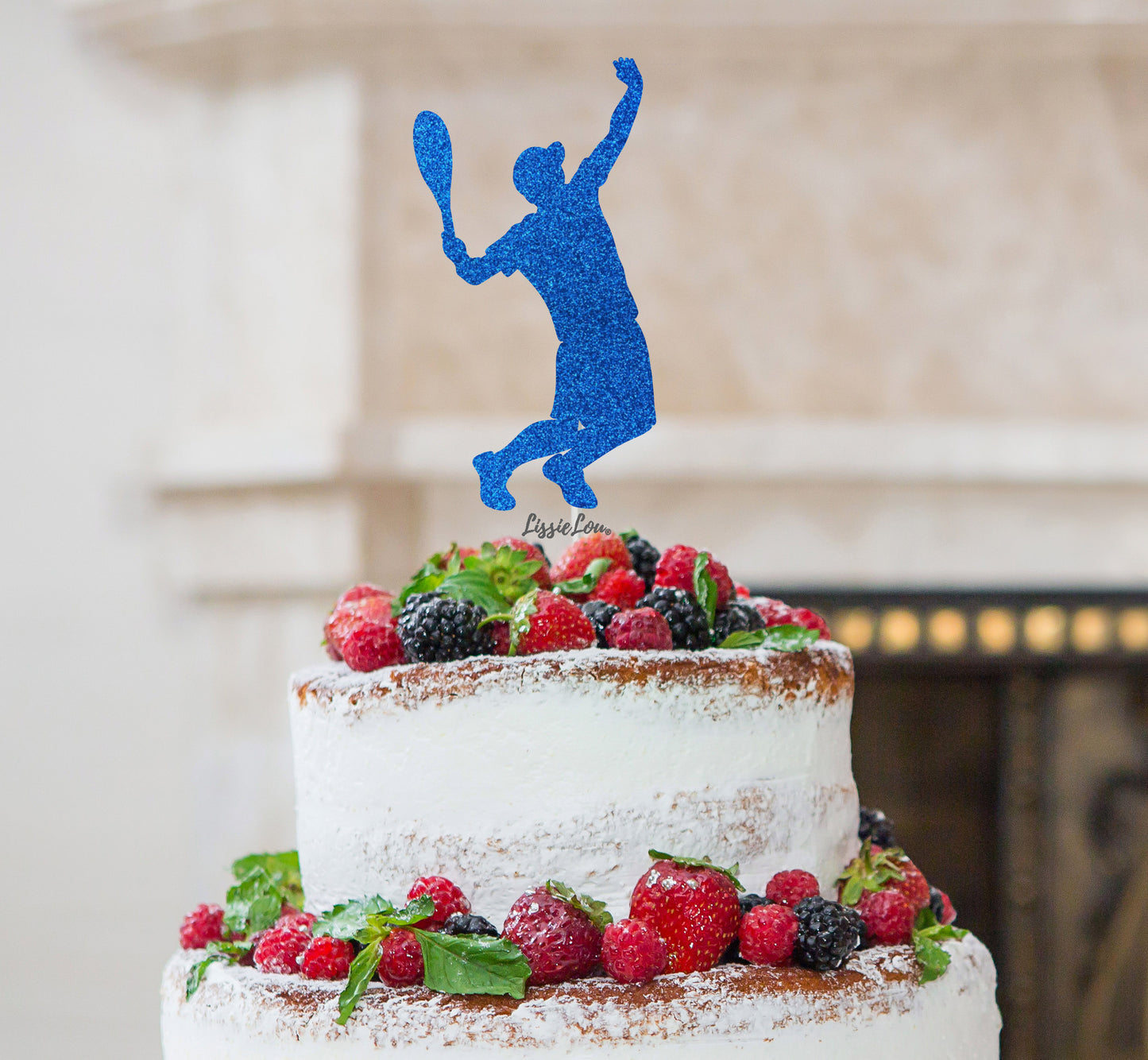 Tennis Male Cake Topper Glitter Card Dark Blue