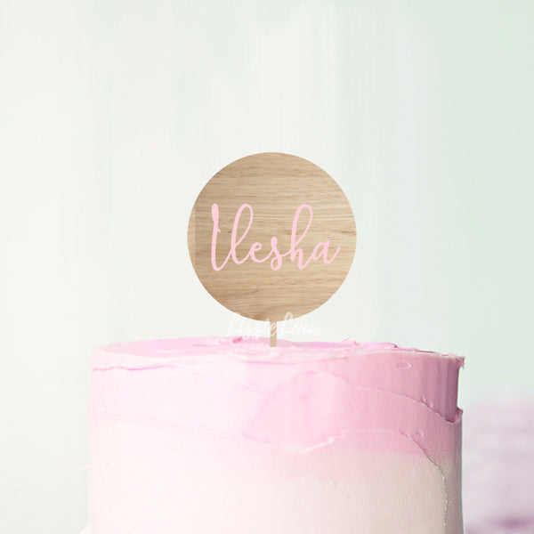 Ilesha Font Circle Double Layer Name Cake Topper Premium 3mm Acrylic or Birch Wood