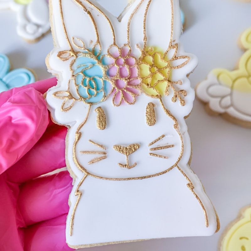 Rabbit with Floral Headband Easter Cookie Cutter and Embosser