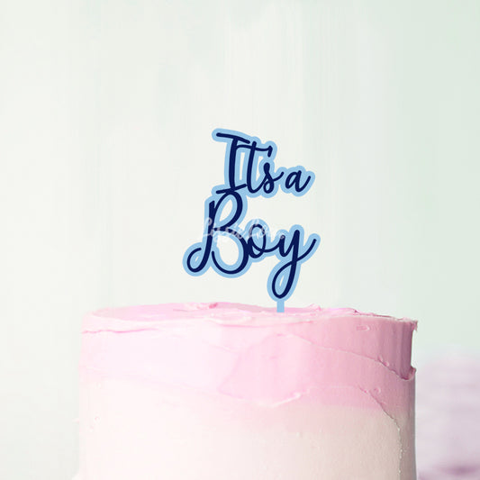 It's A Boy Double Layer Ilesha Font Cake Topper Premium 3mm Acrylic or Birch Wood