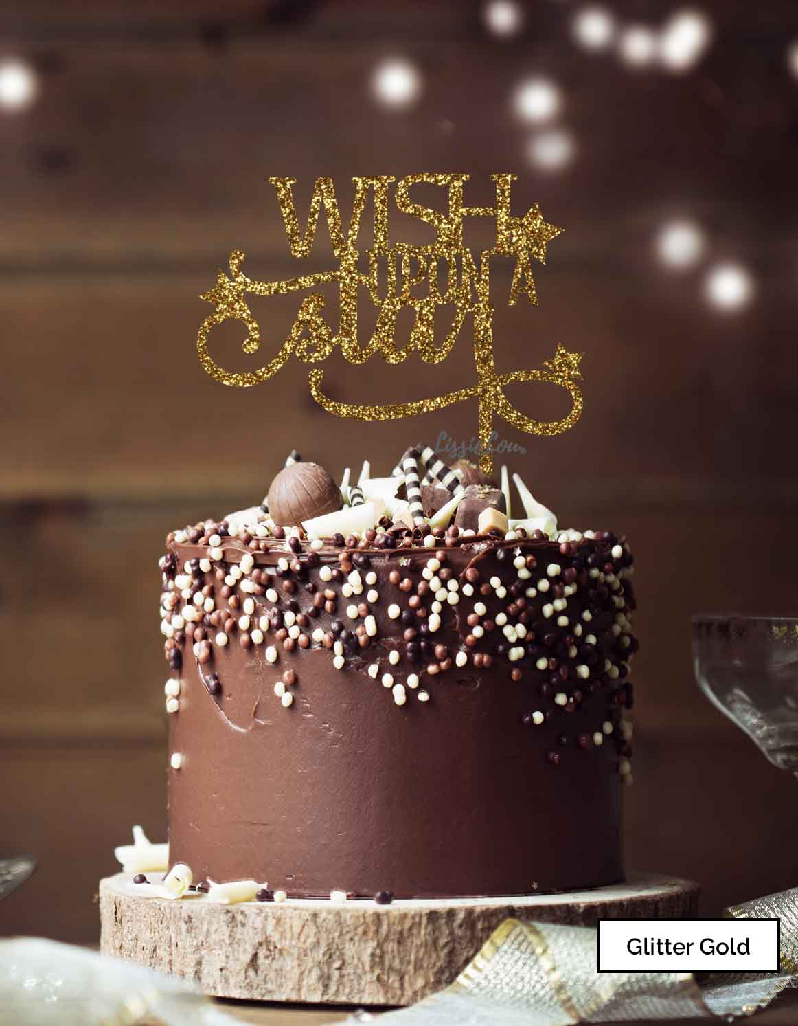 Wish Upon A Star Christmas Cake Topper Premium 3mm Acrylic Glitter Gold