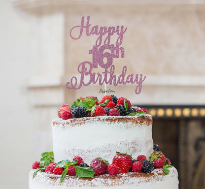 Happy 16th Birthday Pretty Cake Topper Glitter Card Light Purple