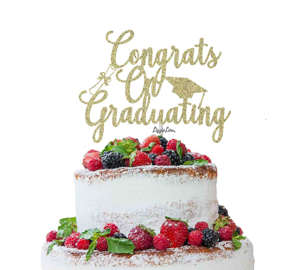 Congrats on Graduating Cake Topper Glitter Card Gold