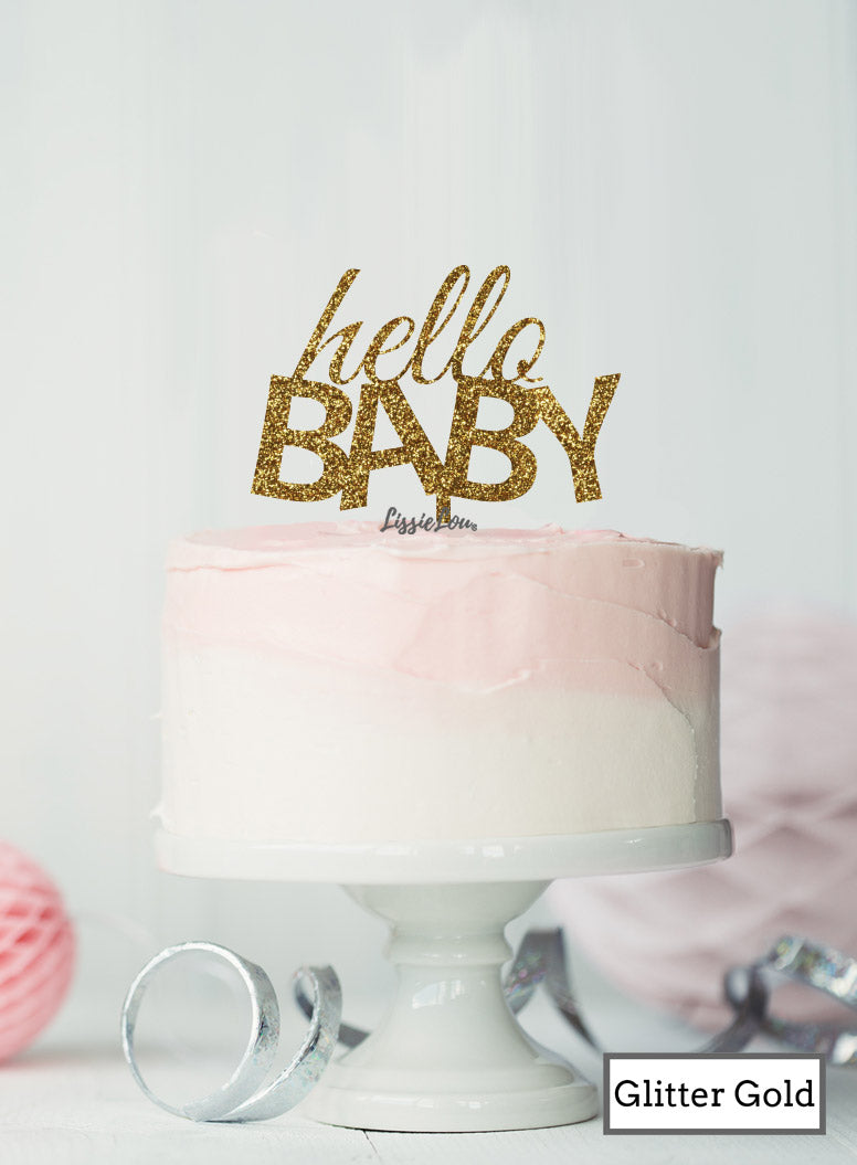 Hello BABY Baby Shower Cake Topper Premium 3mm Acrylic Glitter Gold