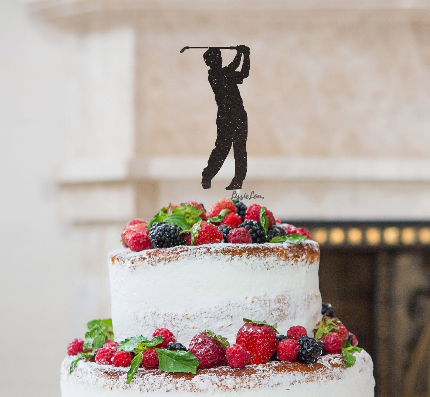 Golfer Male Cake Topper Glitter Card Black