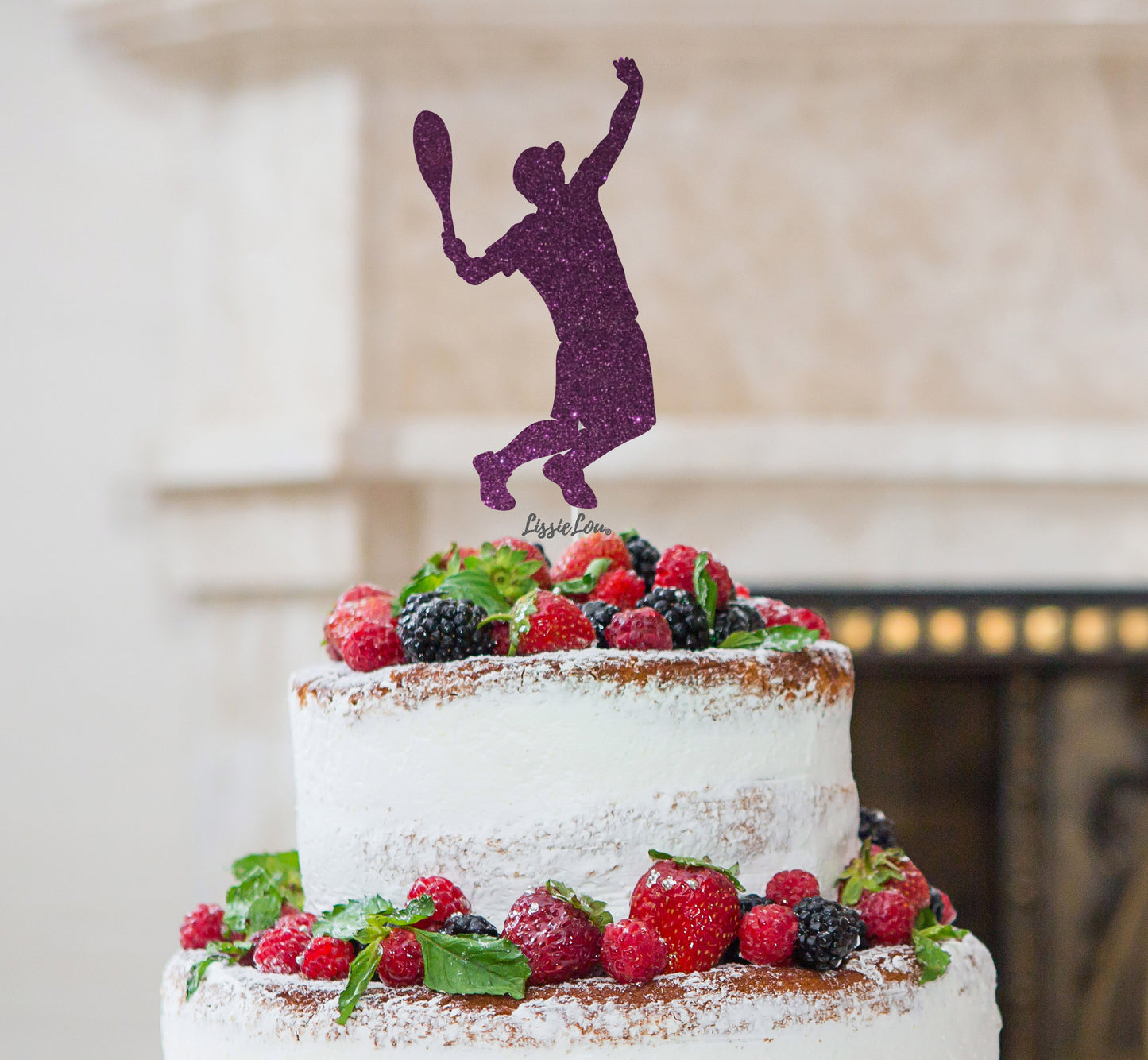 Tennis Male Cake Topper Glitter Card Dark Purple