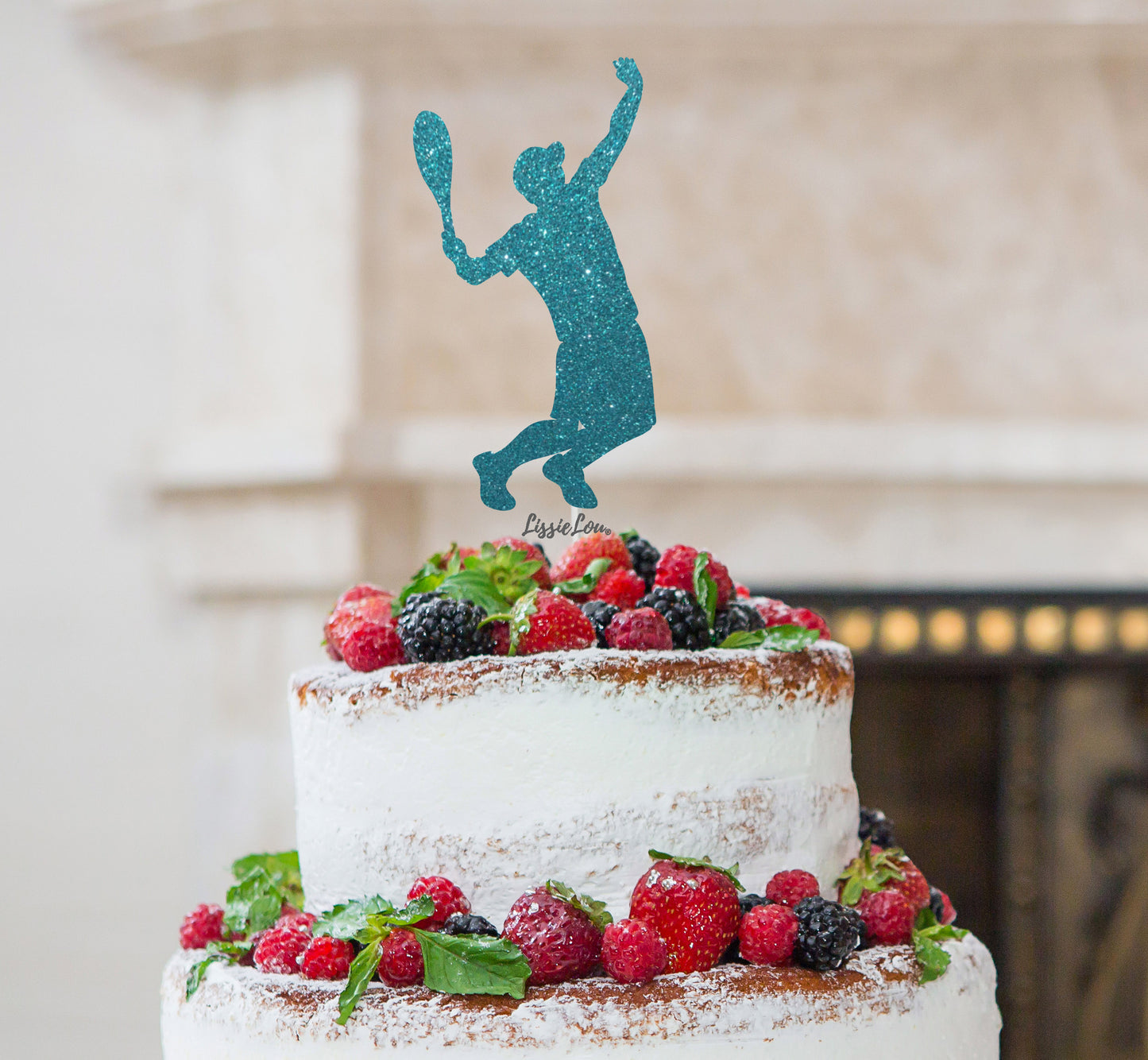 Tennis Male Cake Topper Glitter Card Light Blue