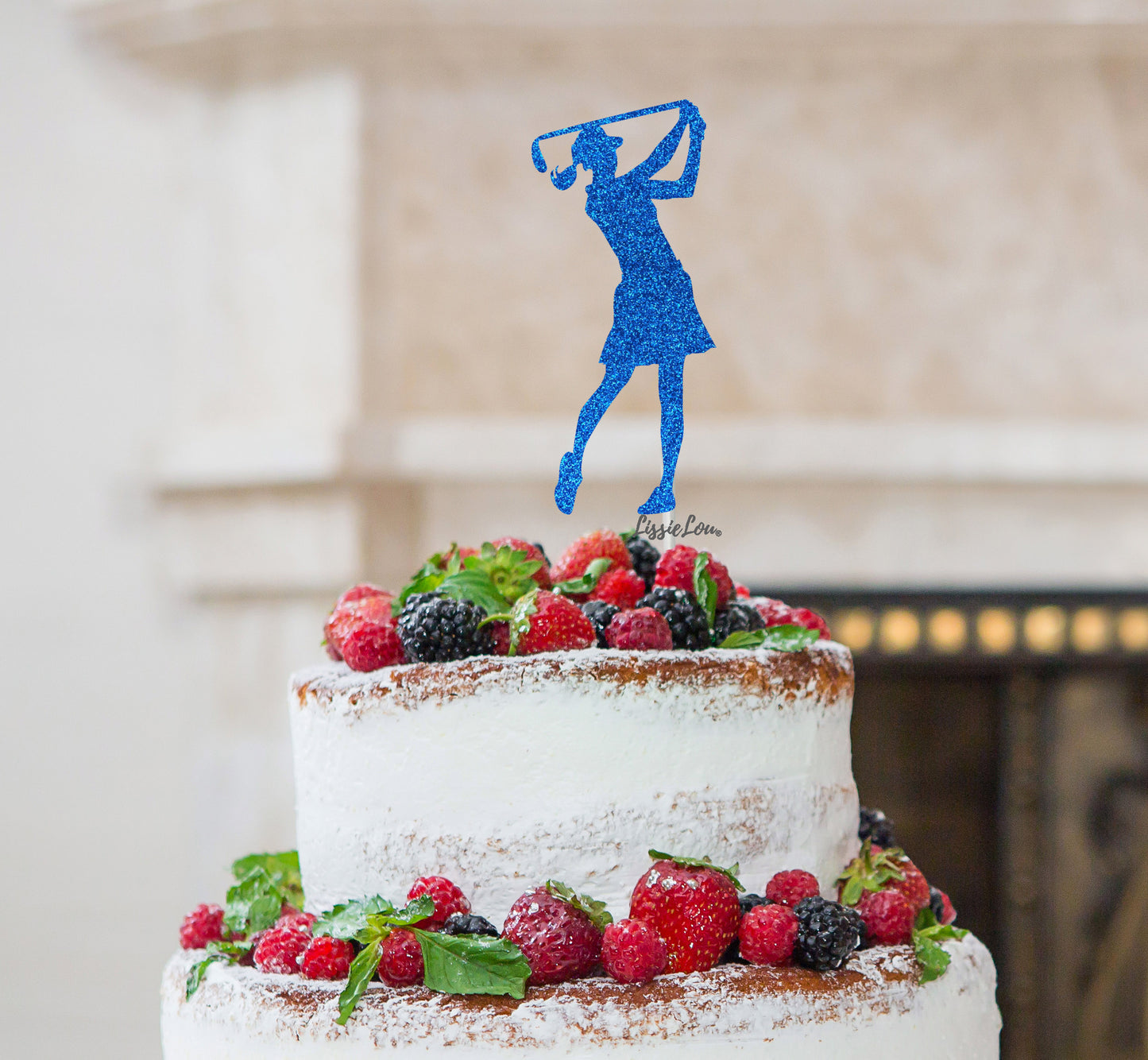 Golfer Female Cake Topper Glitter Card Dark Blue