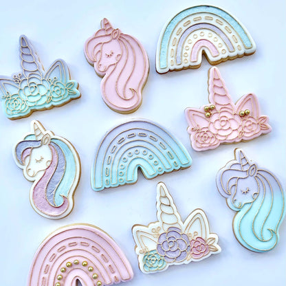 Modern Rainbow Unicorn Cookie Cutter and Embosser
