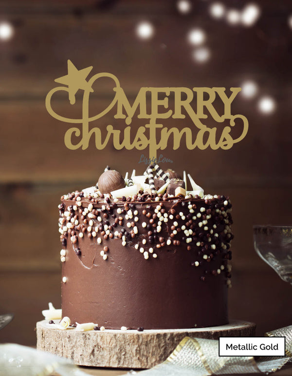 Merry Christmas Star Cake Topper Premium 3mm Acrylic Metallic Gold