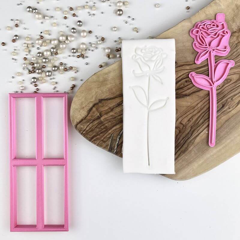 Modern Rose Floral Cookie Cutter and Stamp