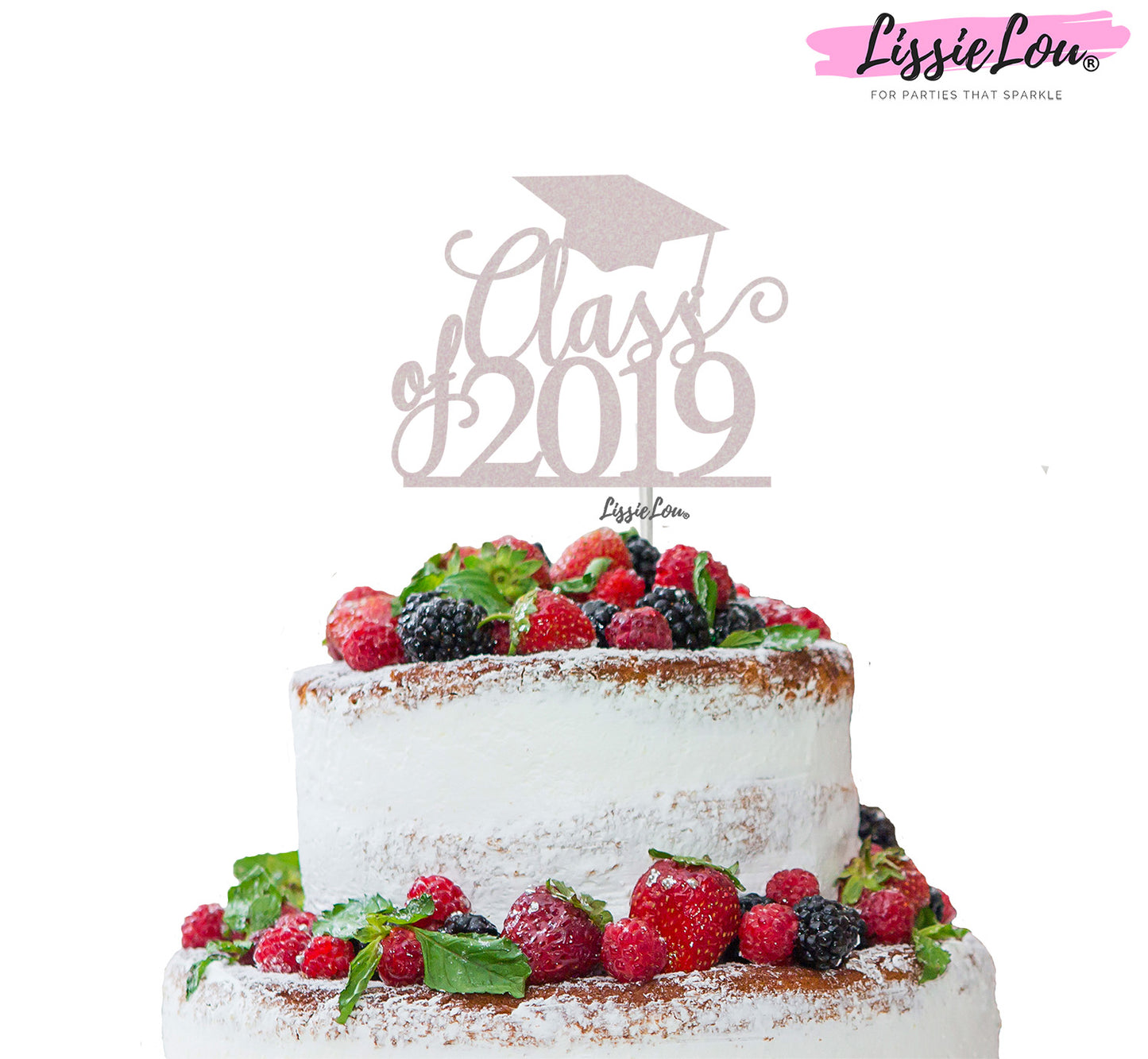 Class of 2019 Graduation Cake Topper Glitter Card White