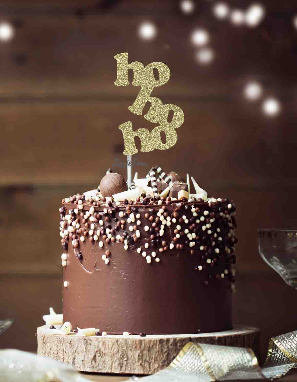 hohoho Christmas Cake Topper Glitter Card Gold