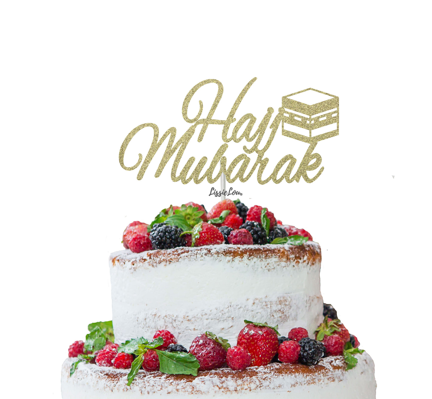 Hajj Mubarak Pretty Cake Topper Glitter Card Gold